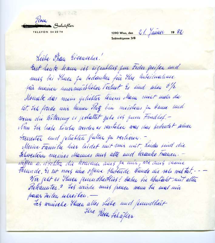 Letter to Luba Eisenscher from Rosa Schafler